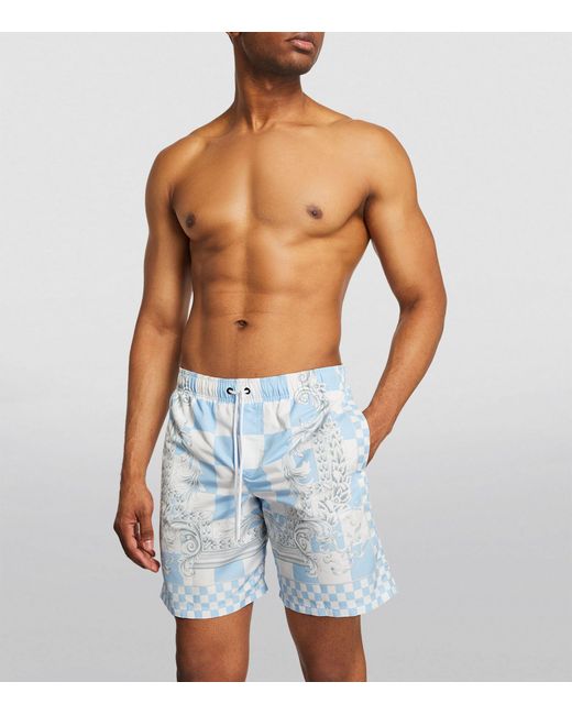 Versace Blue Medusa Contrasto Long Swim Shorts for men