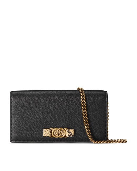 Gucci Black Interlocking G Python Bow Chain Wallet