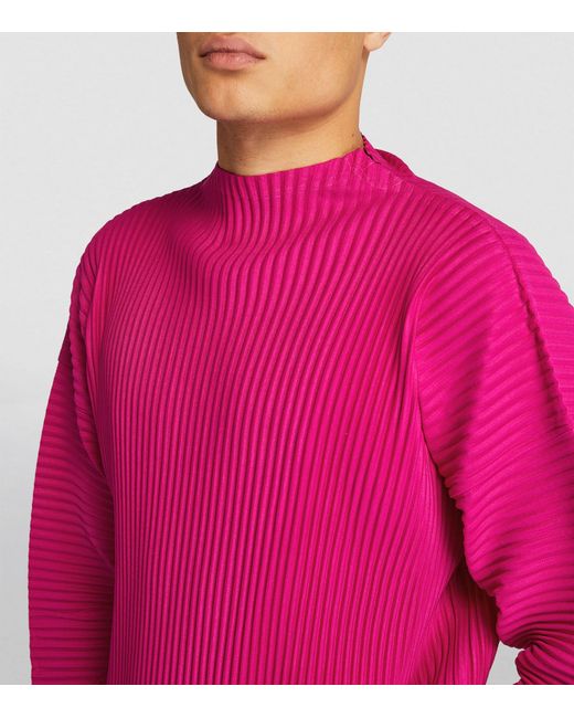 Homme Plissé Issey Miyake Pink Pleated High-neck T-shirt for men