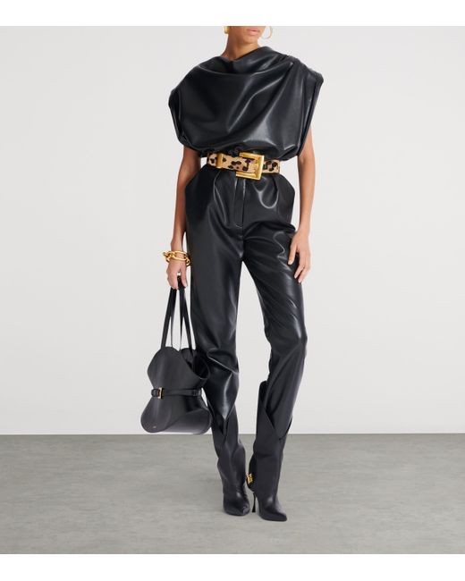 Balmain Gray Faux Leather High-Rise Slim Trousers