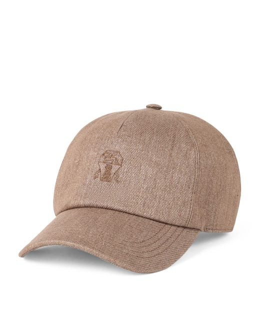 Brunello Cucinelli Brown Linen-Blend Sparkling Logo Baseball Cap