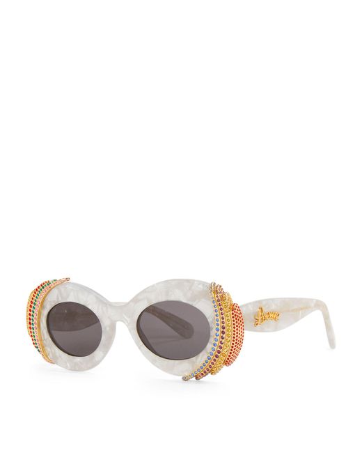 Loewe Gray X Paula's Ibiza Crystal Pavé Oval Sunglasses