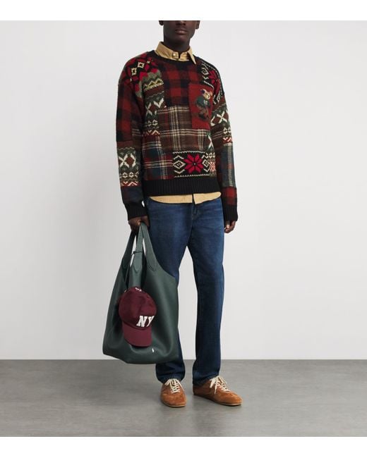 Polo Ralph Lauren Black Wool Patchwork Polo Bear Sweater for men