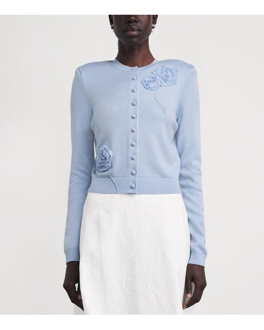 Self-Portrait Blue Lace-Embroidered Cardigan