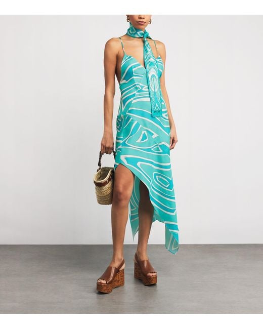 Emilio Pucci Blue Silk Labirinto Print Midi Dress