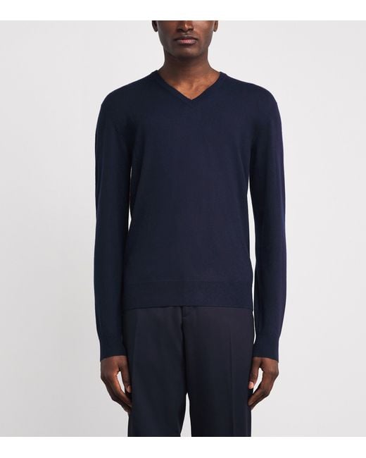 Ralph Lauren Blue Cashmere V-Neck Sweater for men