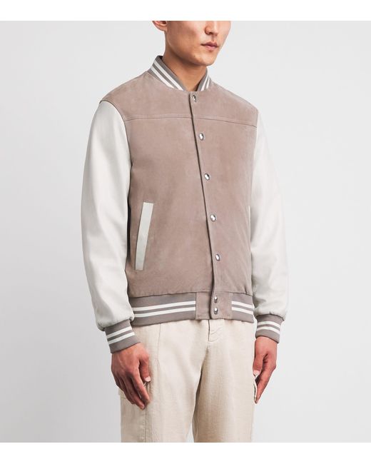 Eleventy Brown Suede-Leather Bomber Jacket for men