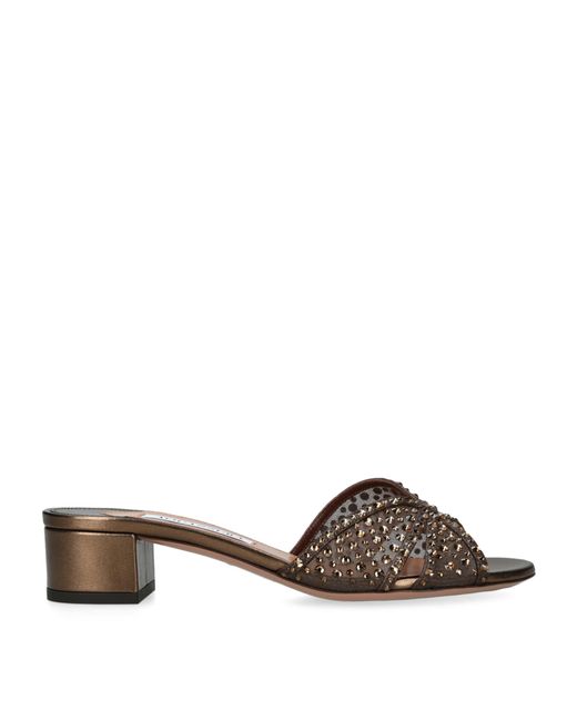 Aquazzura Brown Crystal Love Mules 35