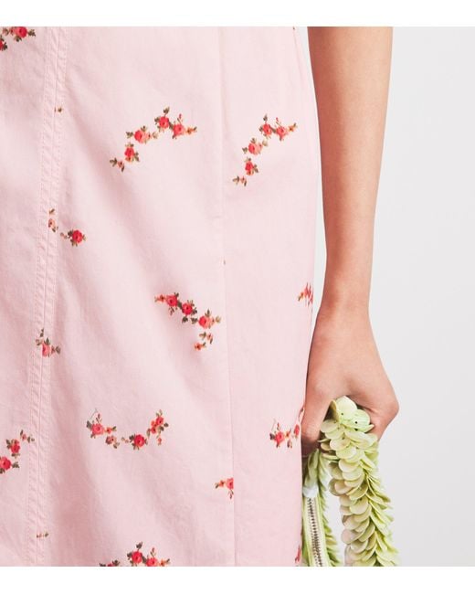 Ganni Pink Stretch-Cotton Cut-Out Midi Dress