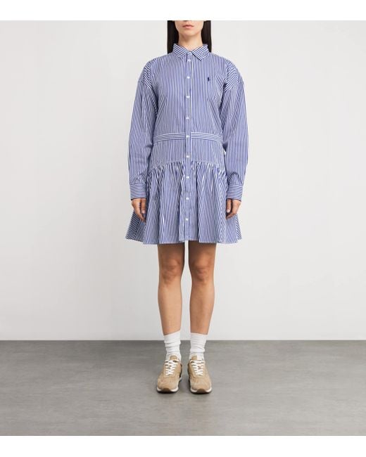 Polo Ralph Lauren Blue Cotton Stripe Mini Shirt Dress