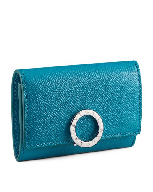 BVLGARI Blue Grained Leather Clip Coin Purse for men