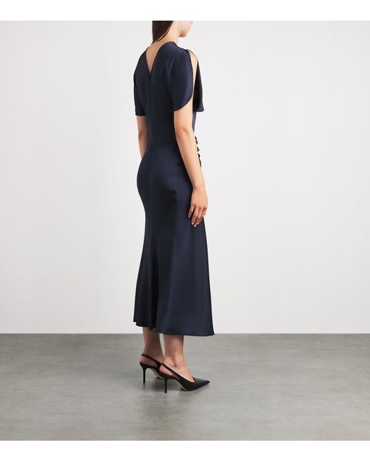 Victoria Beckham Blue Satin Bela Midi Dress