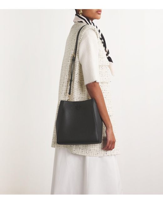 Tory Burch Black Small Leather Mcgraw Bucket Bag