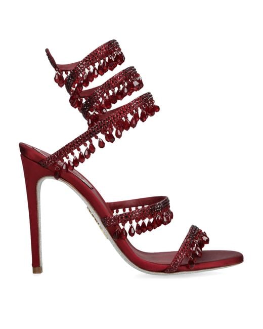 Rene Caovilla Red Satin Chandelier Heeled Sandals 105