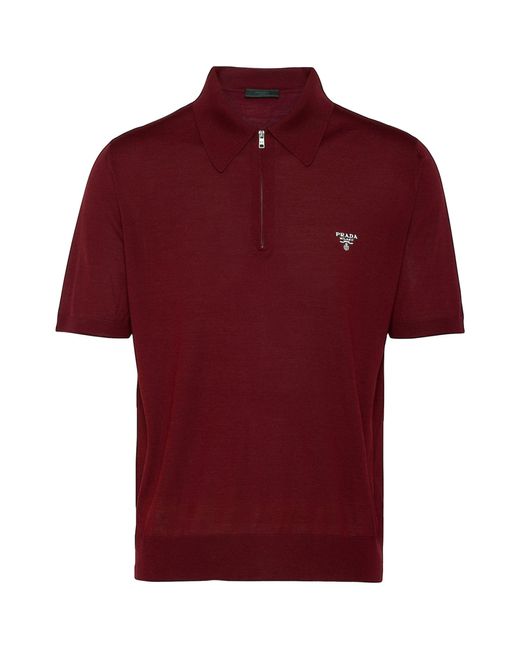 Prada Red Wool Logo Polo Shirt for men