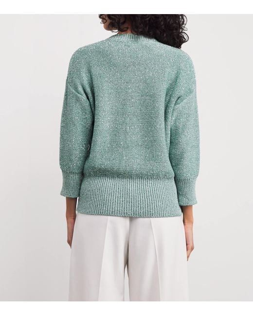 Fabiana Filippi Green Cotton-Blend Sequin-Embellished Sweater