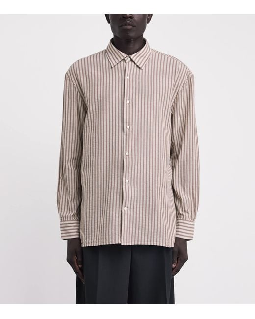 Officine Generale White Cotton Stripe Gad Shirt for men