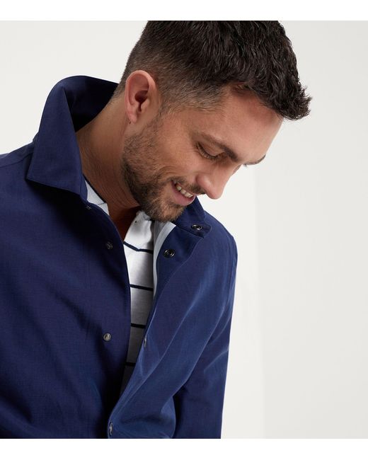 Brunello Cucinelli Blue Linen-silk Panama Overshirt for men