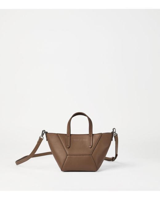 Brunello Cucinelli Brown Mini Calfskin Bc Duo Tote Bag