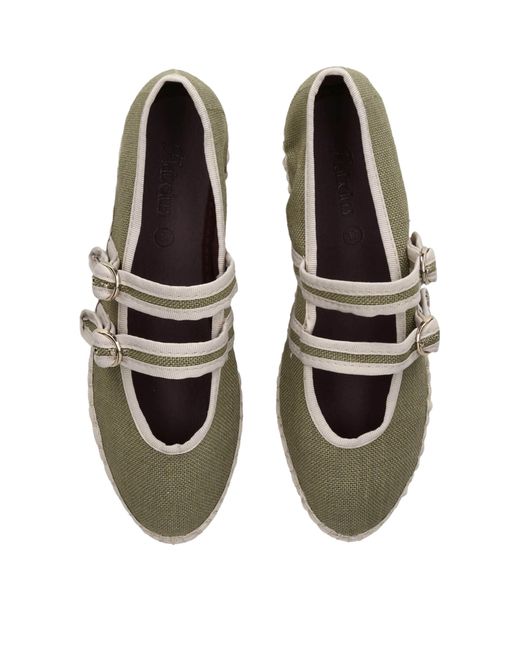 Flabelus Green Linen-Blend Claire Ballet Flats