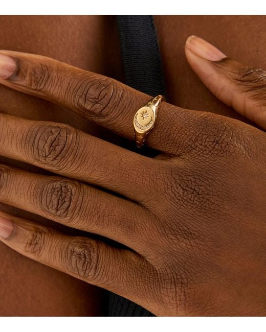 Astrid & Miyu Metallic Plated Sterling And Cubic Zirconia Cosmic Crystal Signet Ring