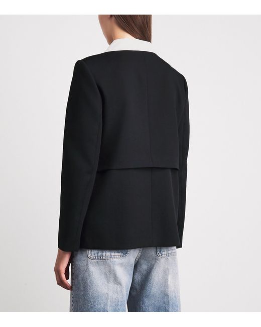 Sandro Black Wool Contrast Collar Blazer
