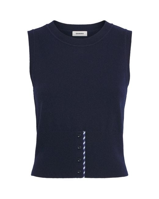 Sandro Blue Wool-Cashmere Tank Top