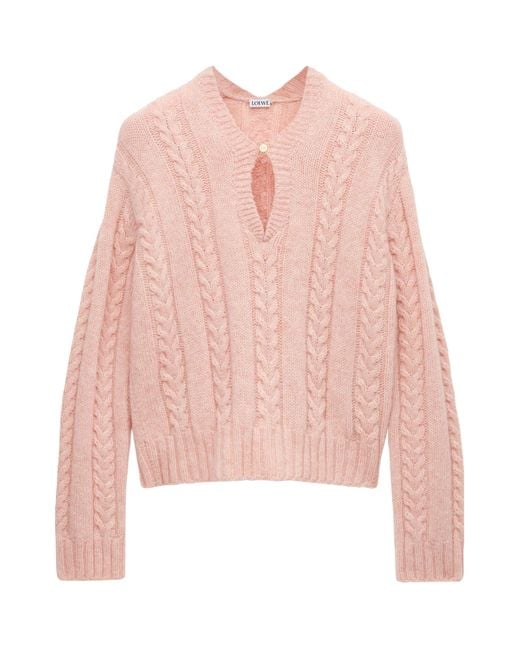 Loewe Women's Pink Wool Cable-Knit Sweater