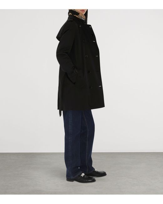 Burberry Black Cotton Short Kensington Heritage Trench Coat