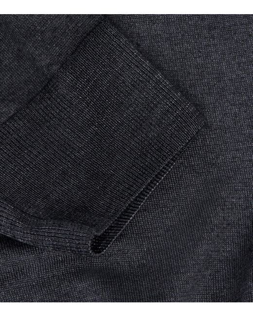 Canali Blue Wool-Silk Polo Sweater for men