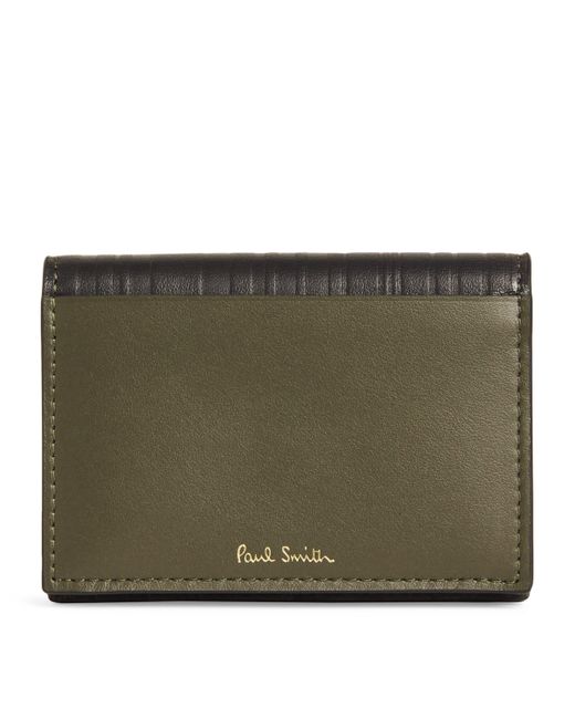 Paul Smith Green Leather Stripe-Embossed Bifold Card Holder for men