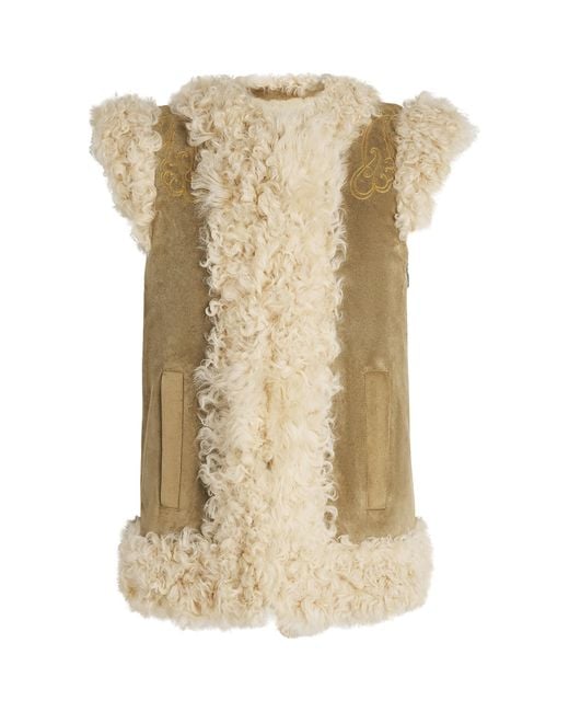 Etro Metallic Shearling Embroidered Gilet