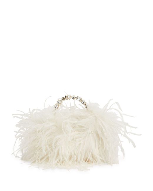 L'ALINGI White Ostrich Feather Pouch Clutch Bag