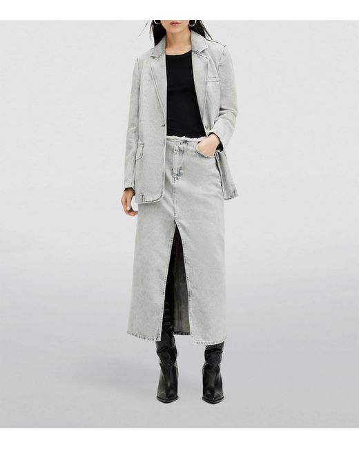 AllSaints Gray Denim Honour Midi Skirt