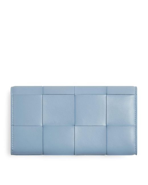 Bottega Veneta Blue Leather Intreccio Flap Wallet