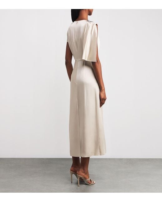 Erdem Natural Satin Cady Embellished Draped Midi Dress