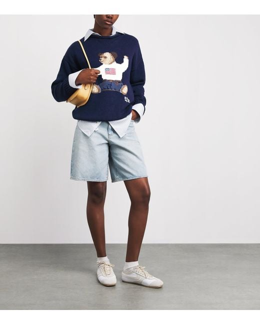 Polo Ralph Lauren Blue Cotton-Linen Sitting Polo Bear Sweater