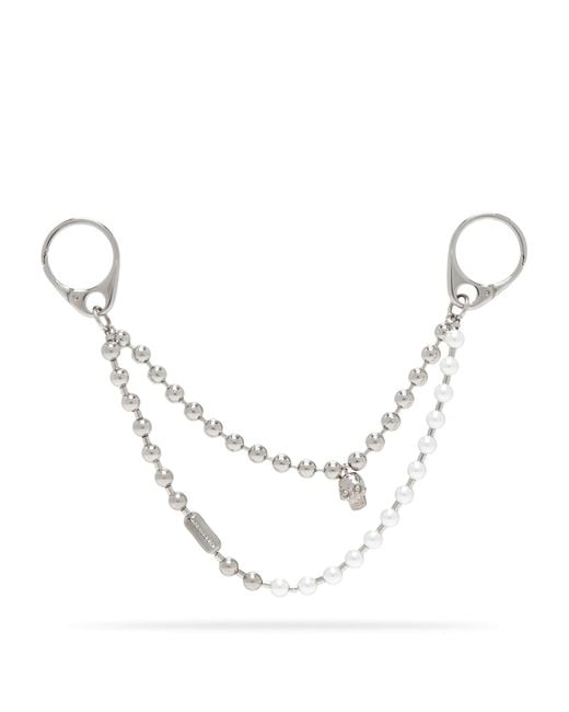 McQueen White Faux Pearl And Skull Charm