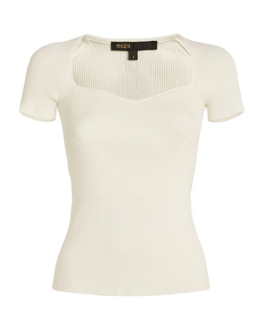 Maje White Short-Sleeve Ribbed Top
