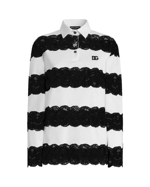 Dolce & Gabbana Black Lace-Trim Polo Shirt
