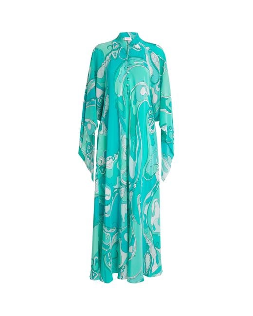 Emilio Pucci Blue Silk Orchidee Print Kaftan