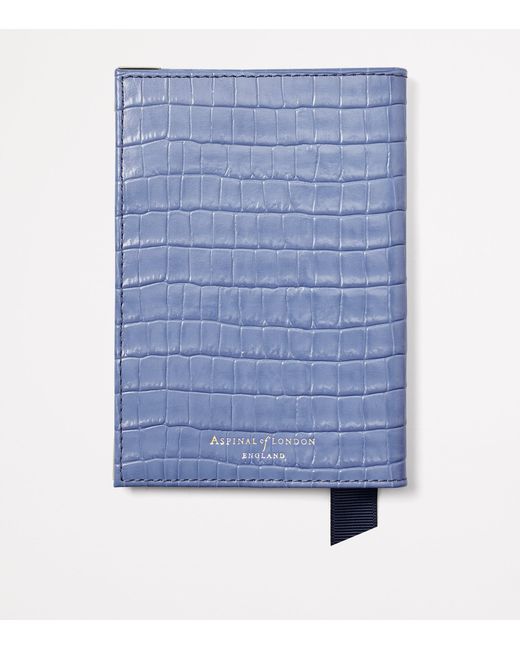 Aspinal Blue Croc-Embossed Leather Passport Cover for men