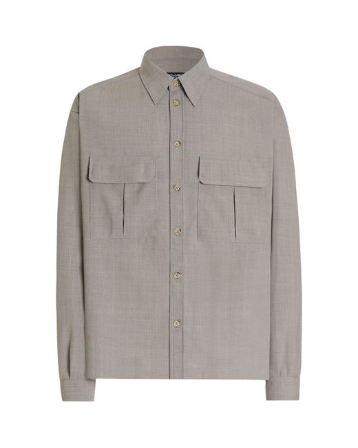 Dolce & Gabbana Gray Virgin Wool Canvas Shirt for men