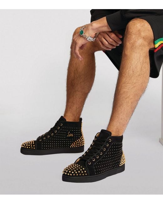 Christian Louboutin Black Suede High Top Spikes Flats Men Sneakers