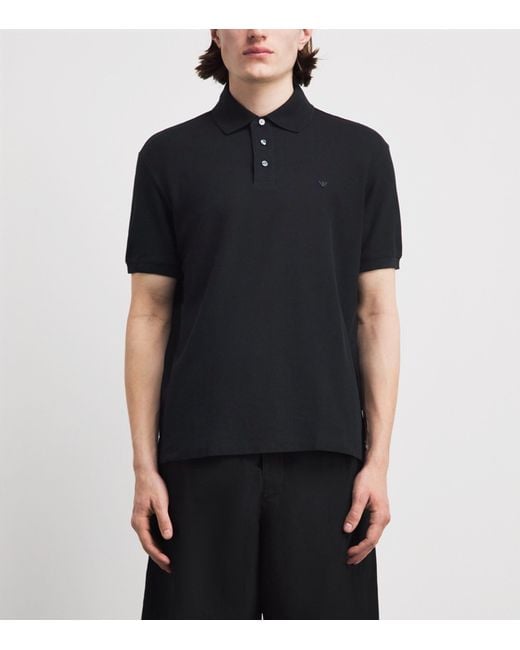 Emporio Armani Black Cotton Logo Polo Shirt for men