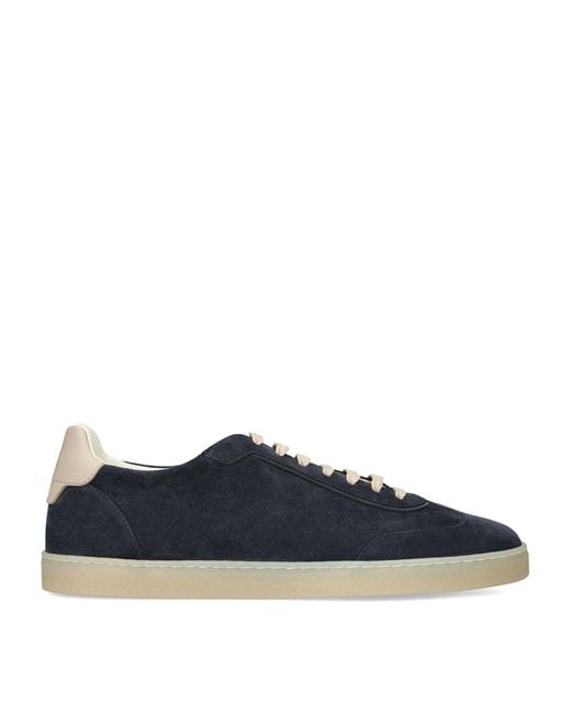 Brunello Cucinelli Blue Suede Low-Top Sneakers for men