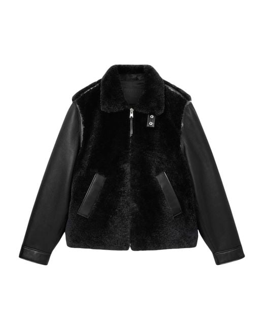 AllSaints Black Shearling-Leather Conyer Jacket for men