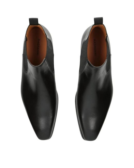 Magnanni Shoes Black Leather Chelsea Boots for men