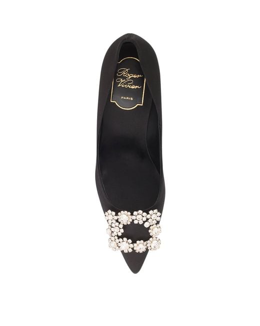 Roger Vivier Black Satin Decolleté Crystal Buckle Pumps 65