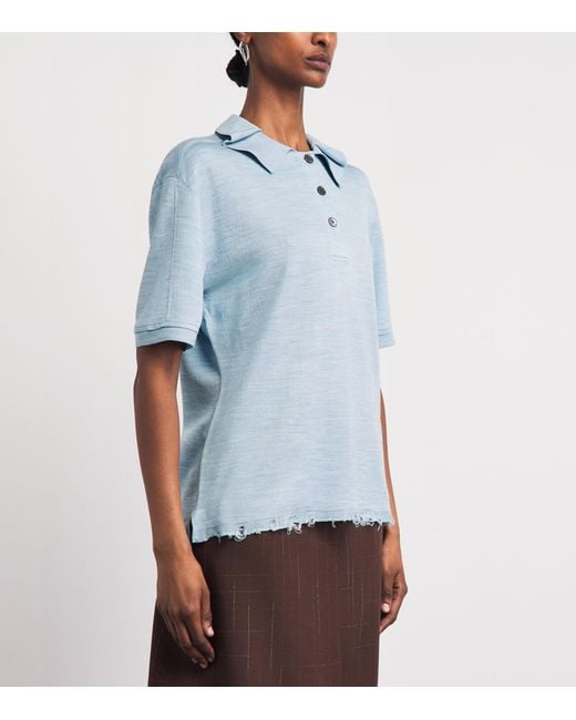 Tory Burch Blue Silk-Blend Distressed Polo Shirt